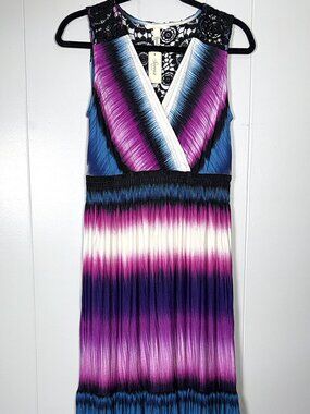 Soma Crochet Floral Back Tie-Dye Sleeveless Tide Stripe Rose Violet Maxi Dress M